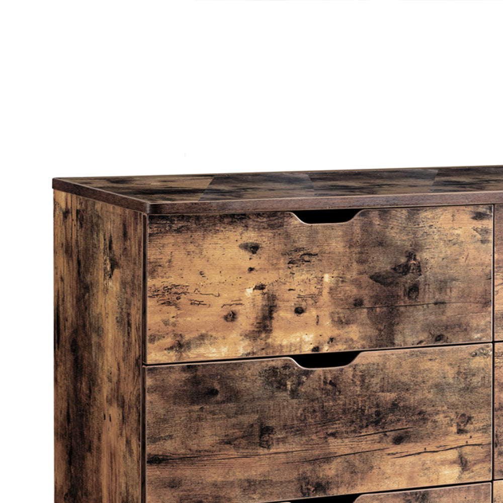 Wooden Frame Dresser With 6 Drawers And Straight Legs, Distressed Brown By Benzara | Dressers | Modishstore - 3