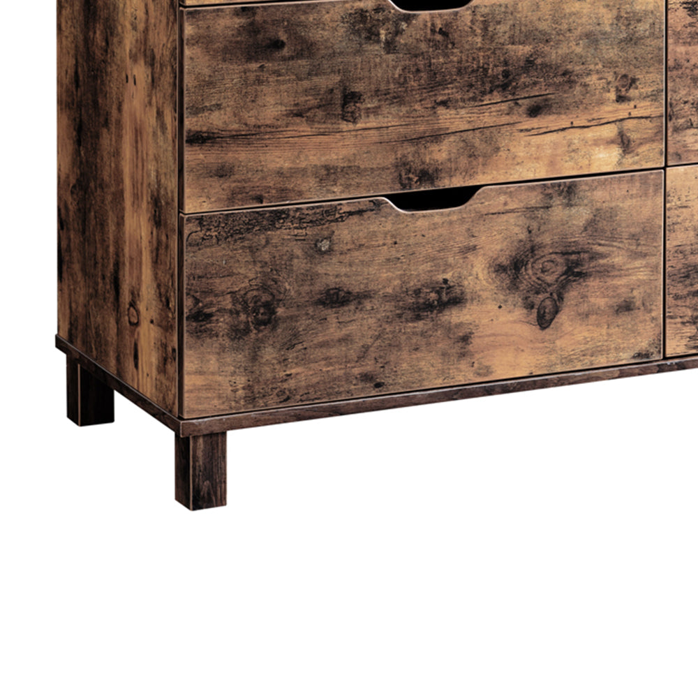 Wooden Frame Dresser With 6 Drawers And Straight Legs, Distressed Brown By Benzara | Dressers | Modishstore - 4