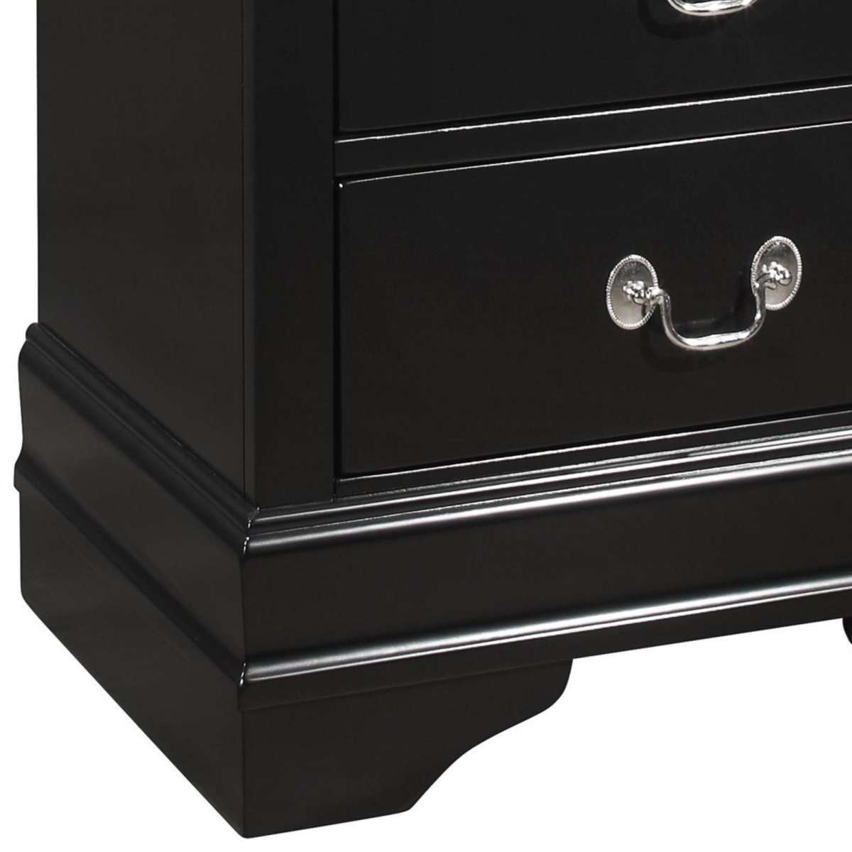 2 Drawers Wooden Frame Nightstand With Antique Metal Pulls, Black - Bm215224 By Benzara | Nightstands |  Modishstore  - 3