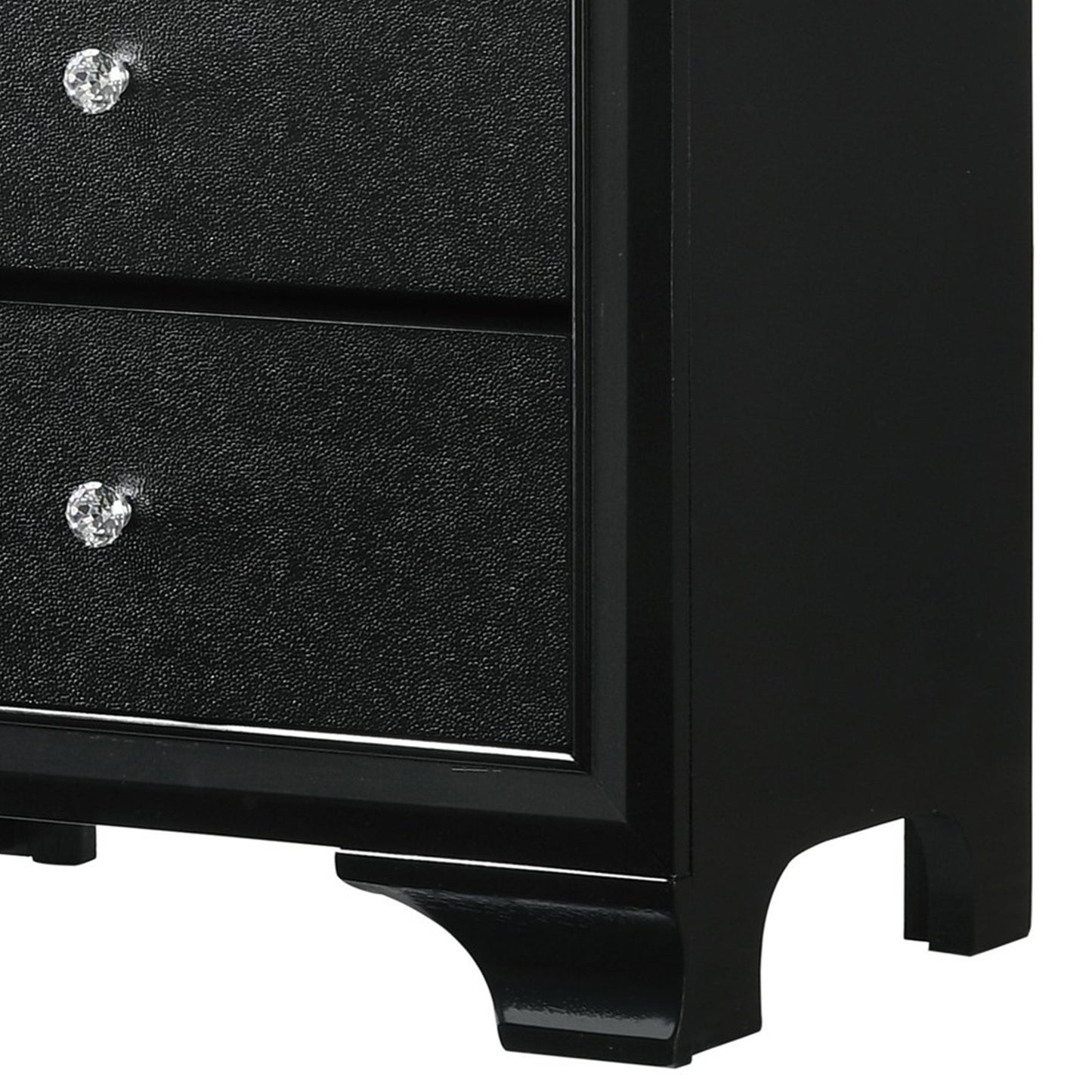 2 Drawer Wooden Nightstand With Textured Details And Crystal Pulls, Black - Bm215425 By Benzara | Nightstands | Modishstore - 3