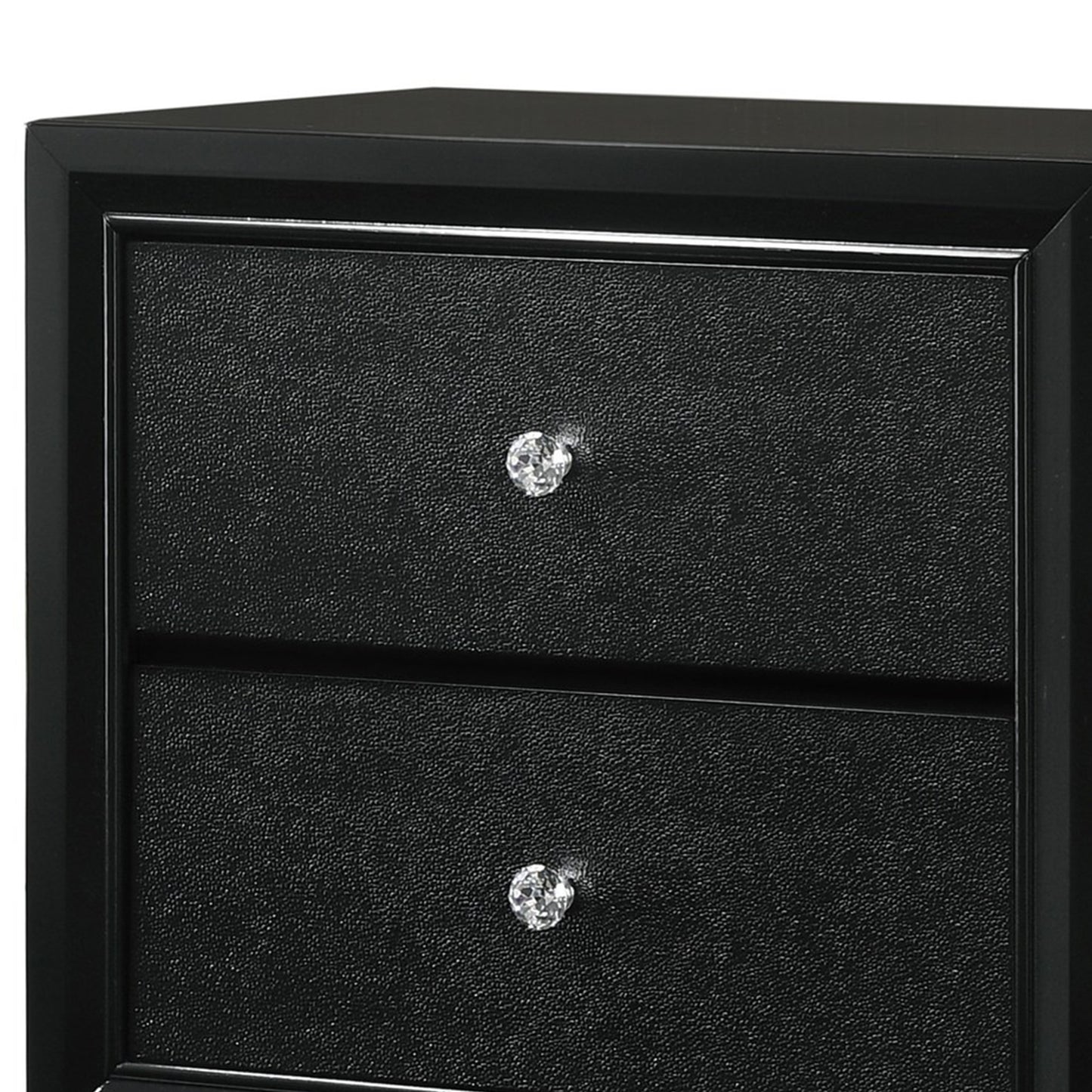 2 Drawer Wooden Nightstand With Textured Details And Crystal Pulls, Black - Bm215425 By Benzara | Nightstands | Modishstore - 4