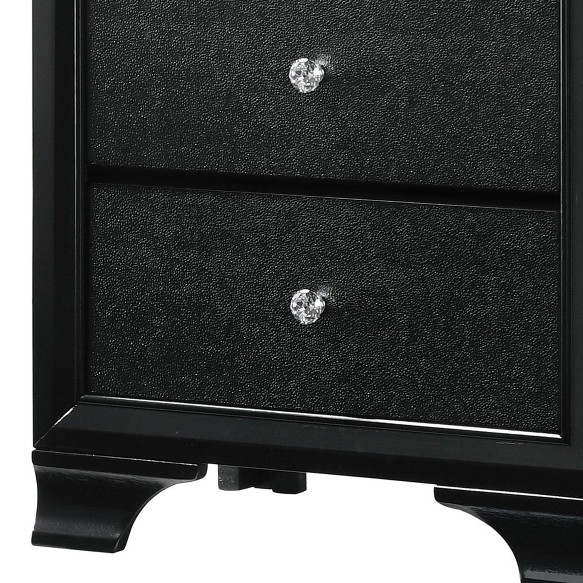 2 Drawer Wooden Nightstand With Textured Details And Crystal Pulls, Black - Bm215425 By Benzara | Nightstands | Modishstore - 5