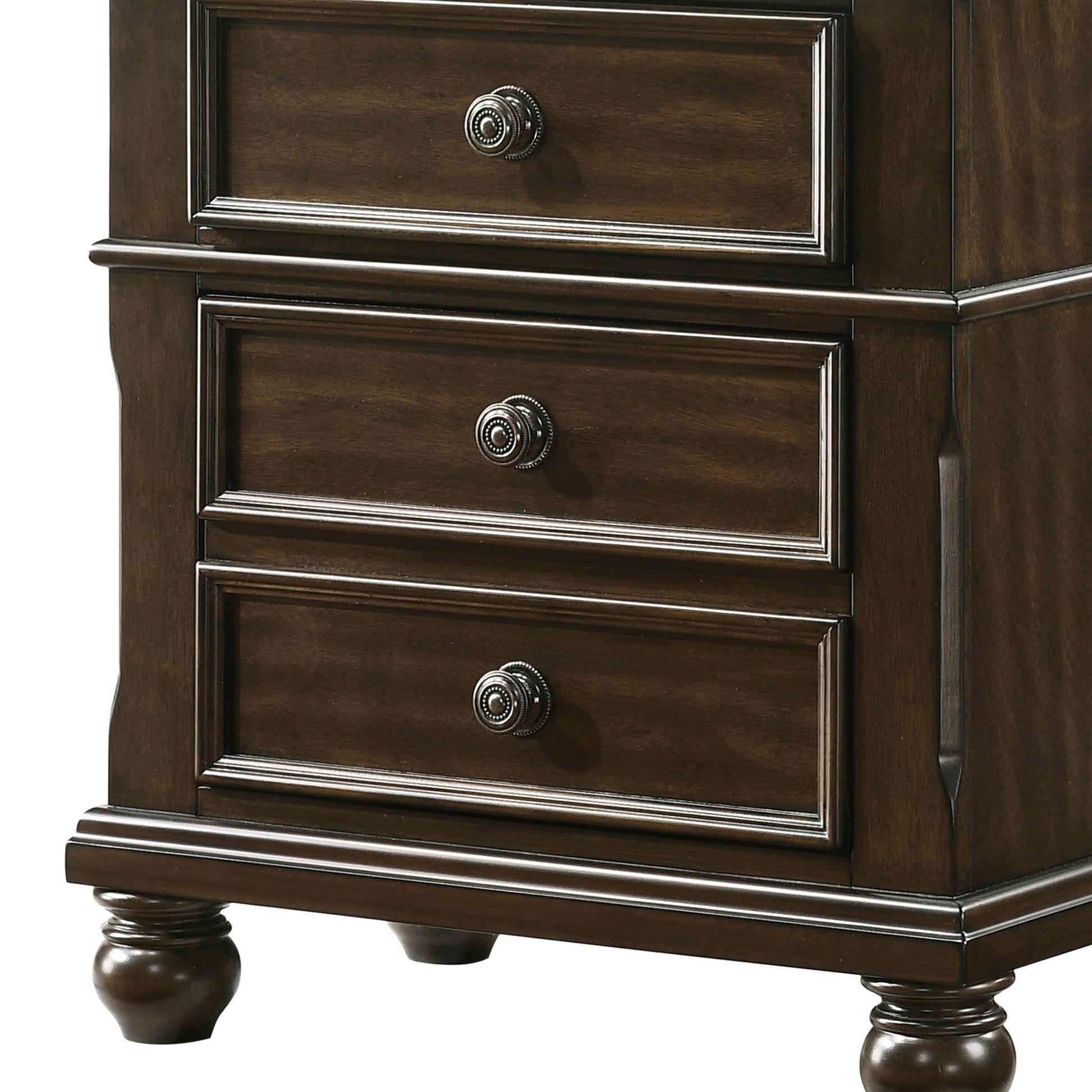 3 Drawer Wooden Nightstand With Molded Details And Metal Knobs, Brown - Bm215468 By Benzara | Nightstands | Modishstore - 3