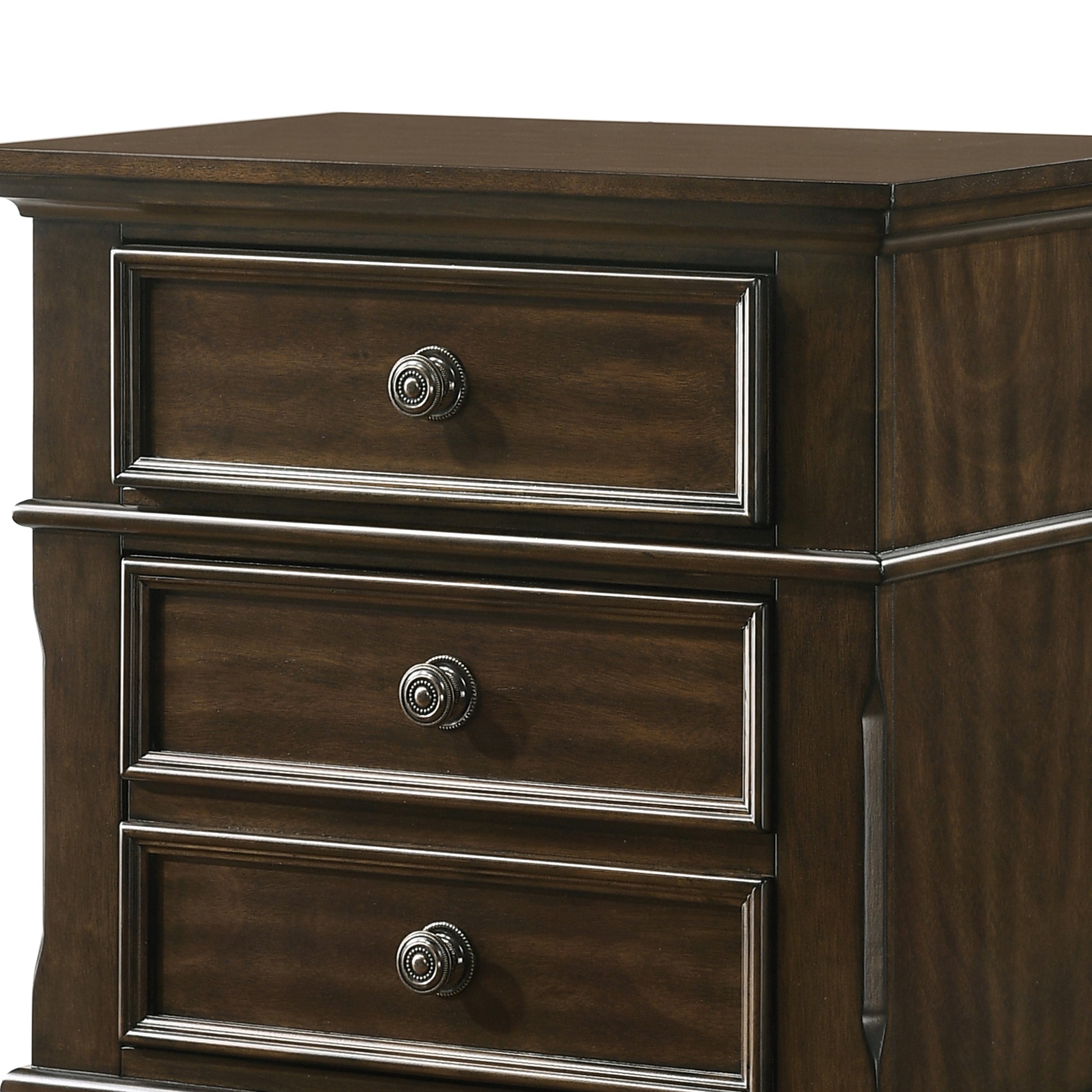 3 Drawer Wooden Nightstand With Molded Details And Metal Knobs, Brown - Bm215468 By Benzara | Nightstands | Modishstore - 4