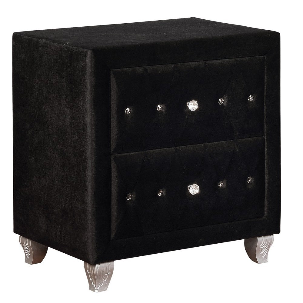 Fabric Upholstered Wooden Nightstand With Two Drawers, Black By Benzara | Nightstands |  Modishstore  - 5