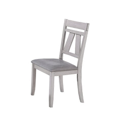 Wooden Side Chair With Fabric Upholstered Seat, Set Of 2, White And Gray By Benzara