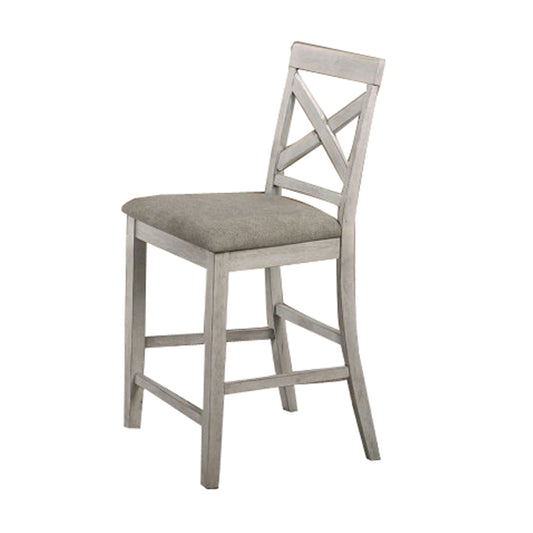 Wooden Counter Chair With X Shaped Backrest With Padded Seat,White And Gray By Benzara | Dining Chairs | Modishstore