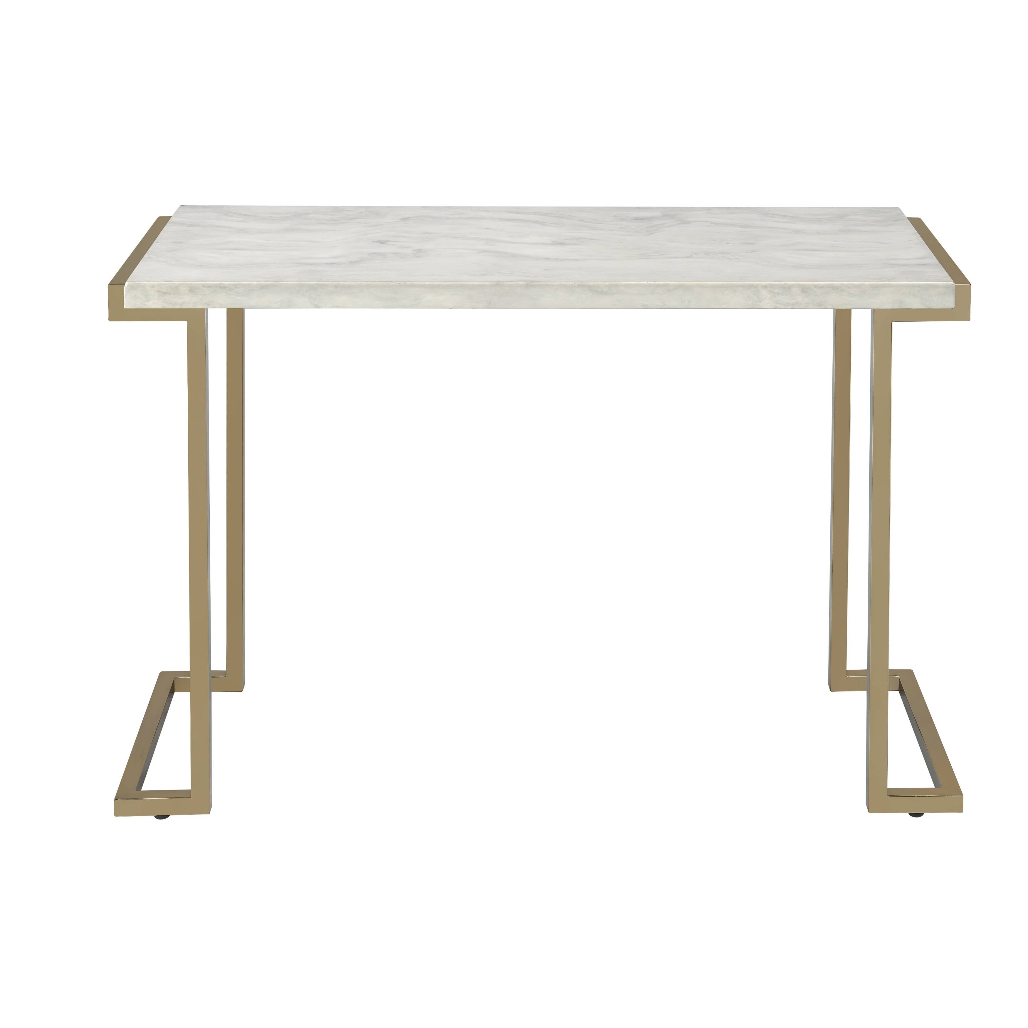 Contemporary Metal Frame Sofa Table With Faux Marble Top White