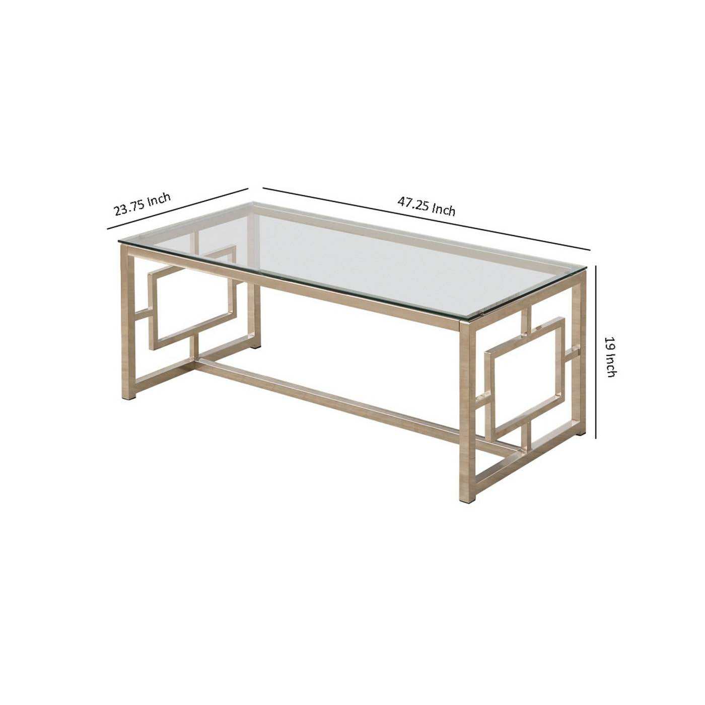 Tempered Glass Top Coffee Table With Lattice Cut Outs, Silver And Clear By Benzara | Coffee Tables |  Modishstore  - 5