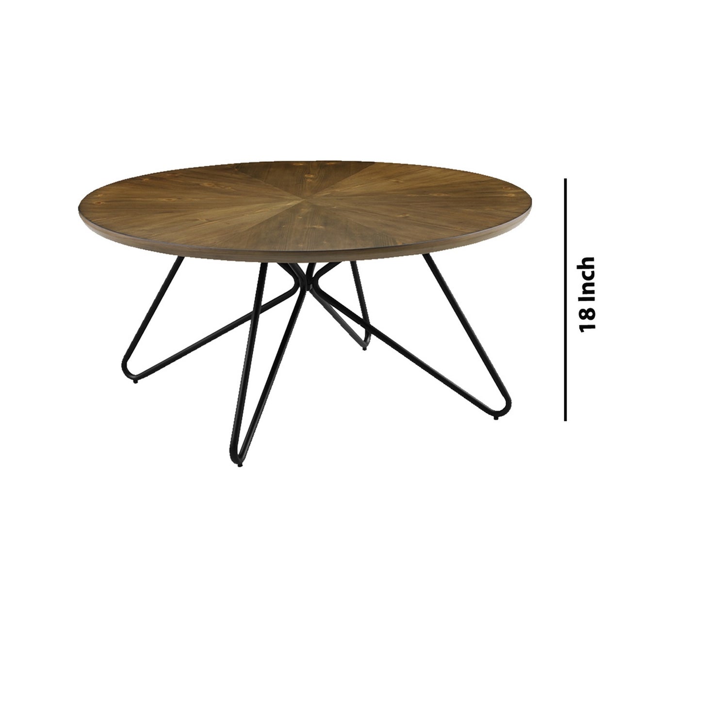 Dual Tone Round Wooden Coffee Table With Metal Hairpin Legs,Brown And Black By Benzara | Coffee Tables | Modishstore - 5