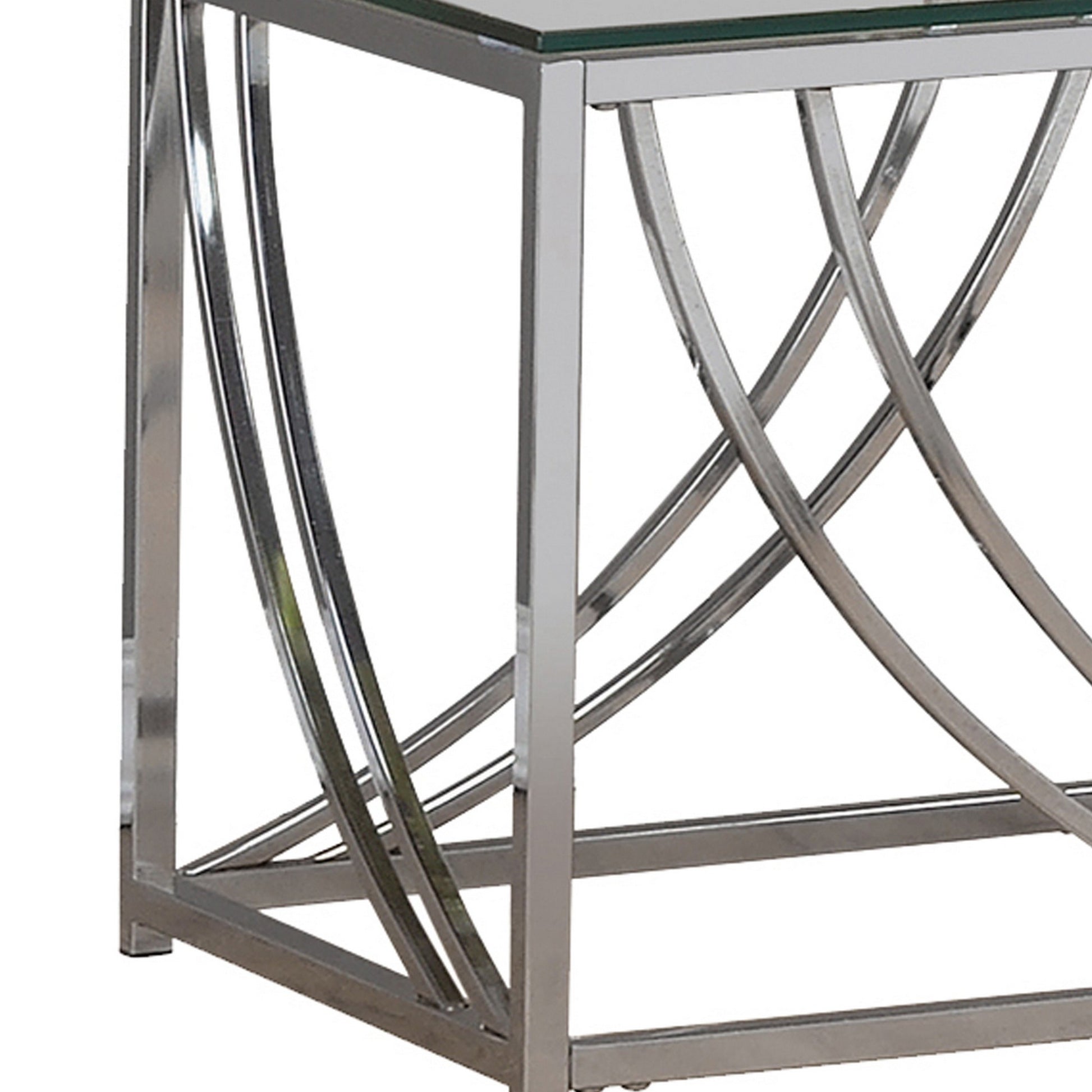 Tempered Glass Top End Table With Metal Tubular Legs, Chrome And Clear By Benzara | End Tables | Modishstore - 4