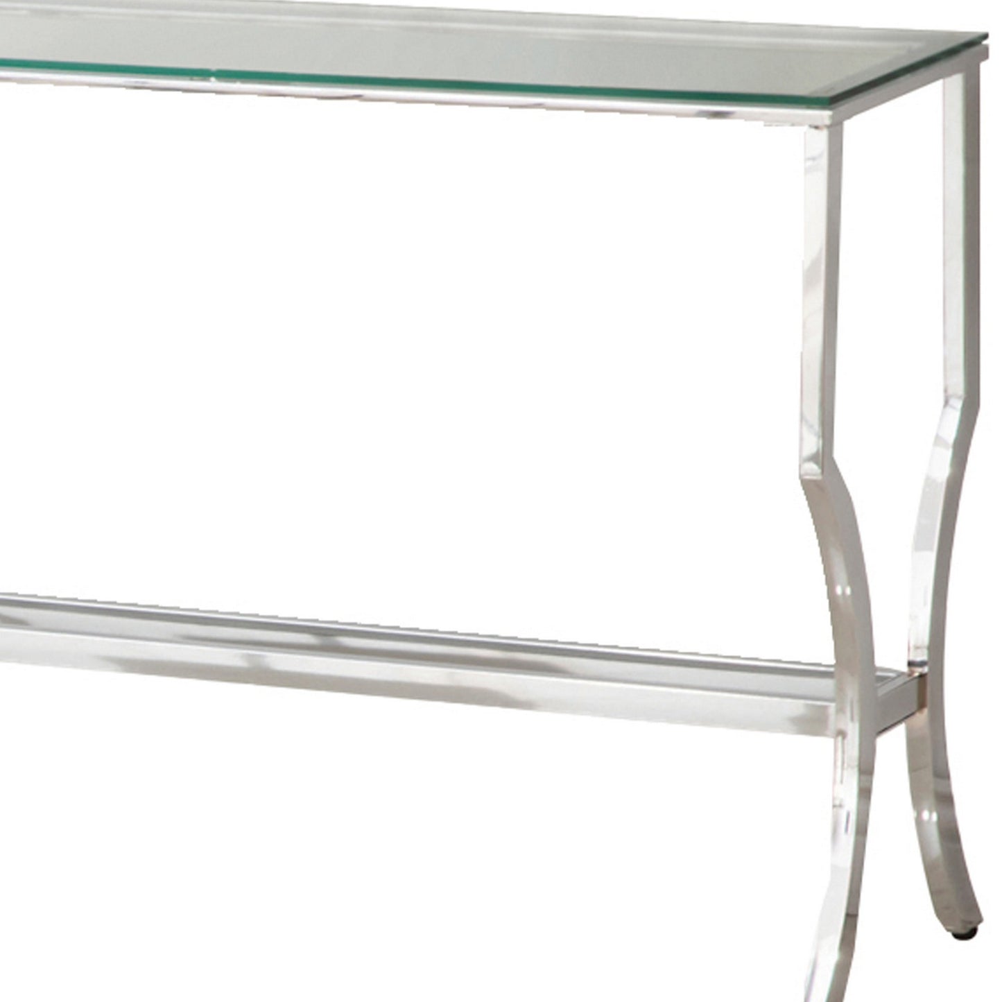 Glass Top Sofa Table With Metal Frame And Mirror Shelf, Chrome By Benzara | End Tables | Modishstore - 3