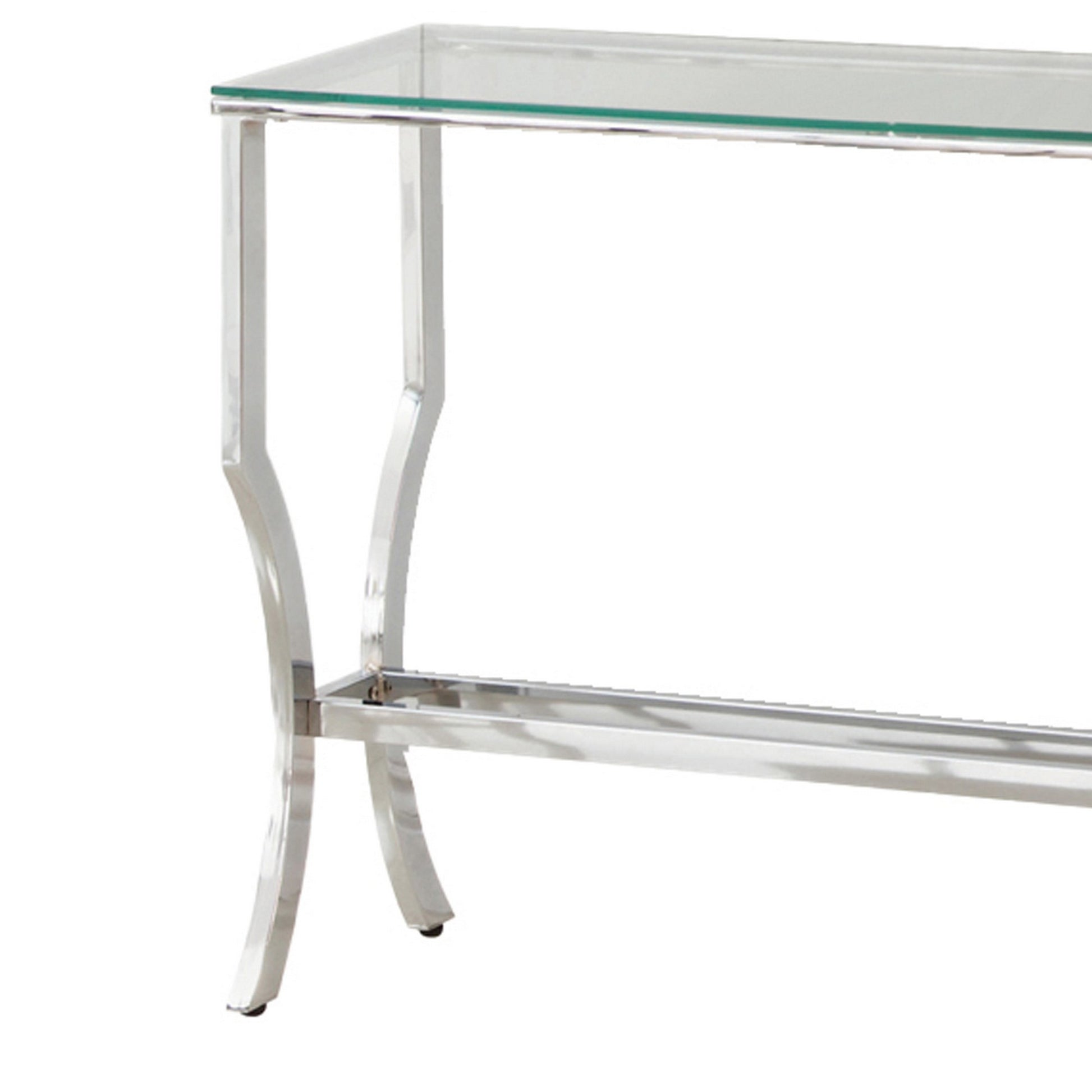 Glass Top Sofa Table With Metal Frame And Mirror Shelf, Chrome By Benzara | End Tables | Modishstore - 4