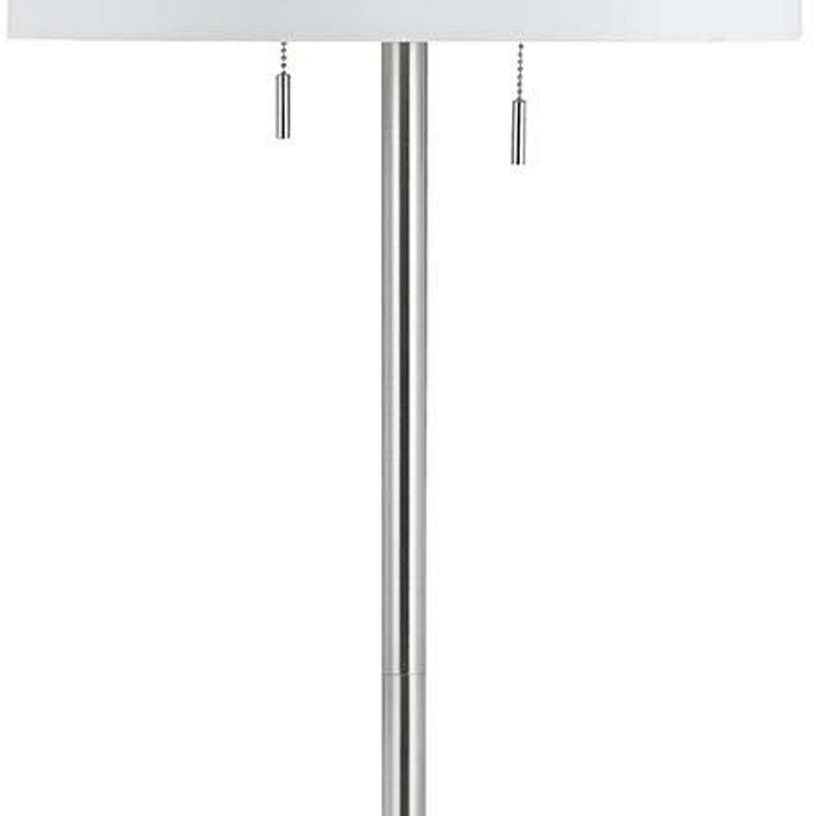 Metal Body Floor Lamp With Fabric Drum Shade And Pull Chain Switch, Silver By Benzara | Floor Lamps |  Modishstore  - 4