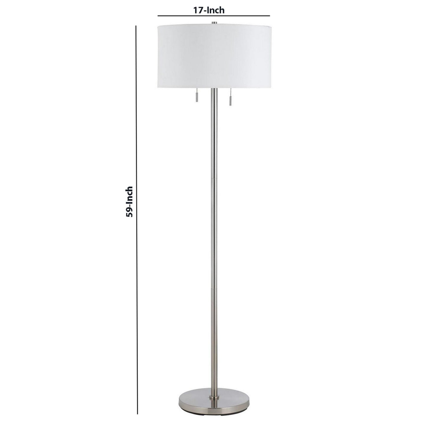 Metal Body Floor Lamp With Fabric Drum Shade And Pull Chain Switch, Silver By Benzara | Floor Lamps |  Modishstore  - 2