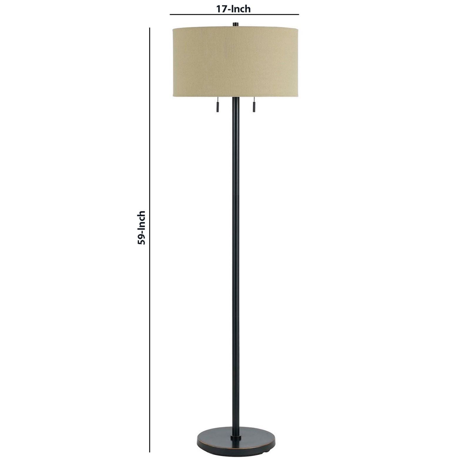 Metal Body Floor Lamp With Fabric Drum Shade And Pull Chain Switch, Black By Benzara | Floor Lamps |  Modishstore  - 2