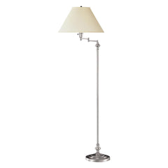 150 Watt Metal Floor Lamp With Swing Arm And Fabric Conical Shade, Silver By Benzara