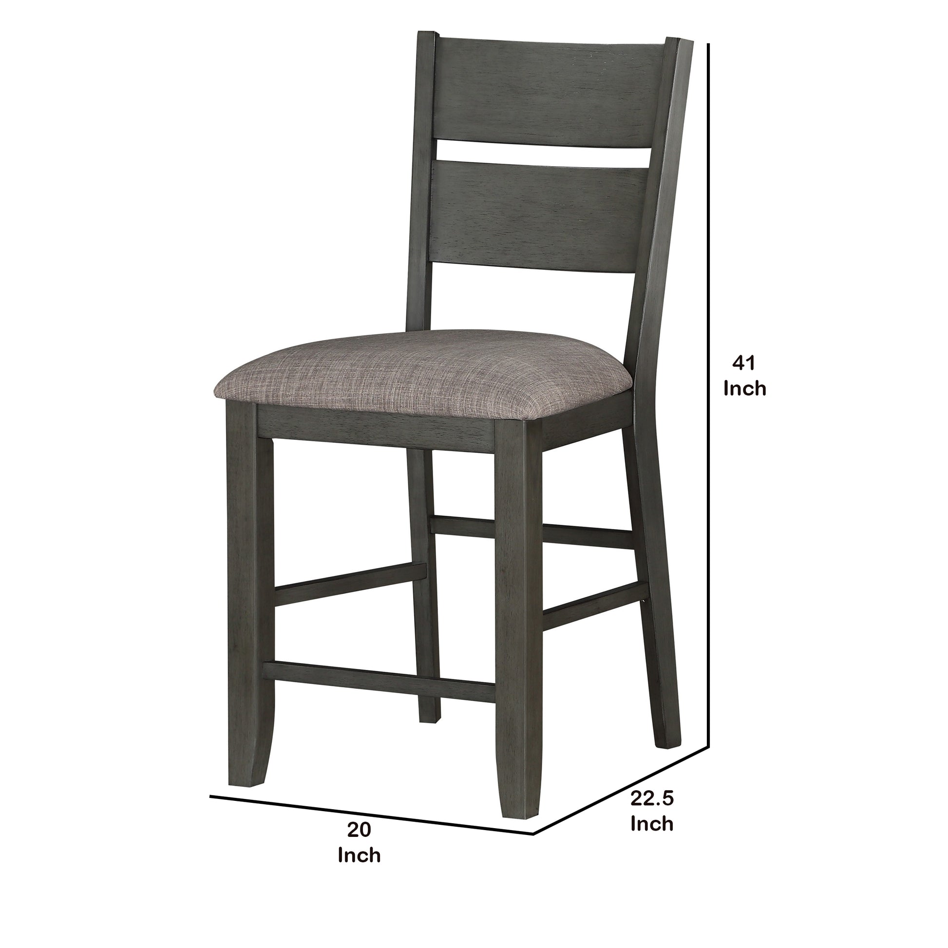 Counter Height With Chair With Ladder Backrest And Fabric Padded Seat, Gray By Benzara | Dining Chairs | Modishstore - 5