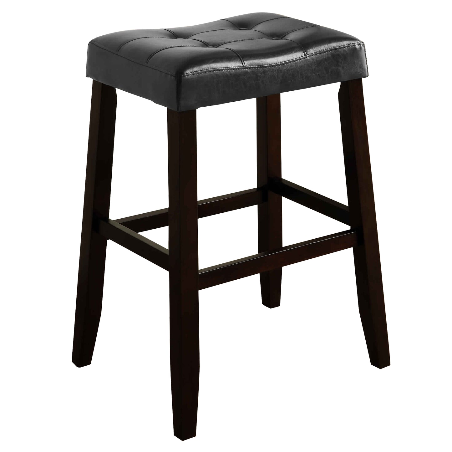 Wooden Stool With Saddle Seat And Button Tufting Set Of 2 Black And Brown By Benzara | Bar Stools | Modishstore - 2