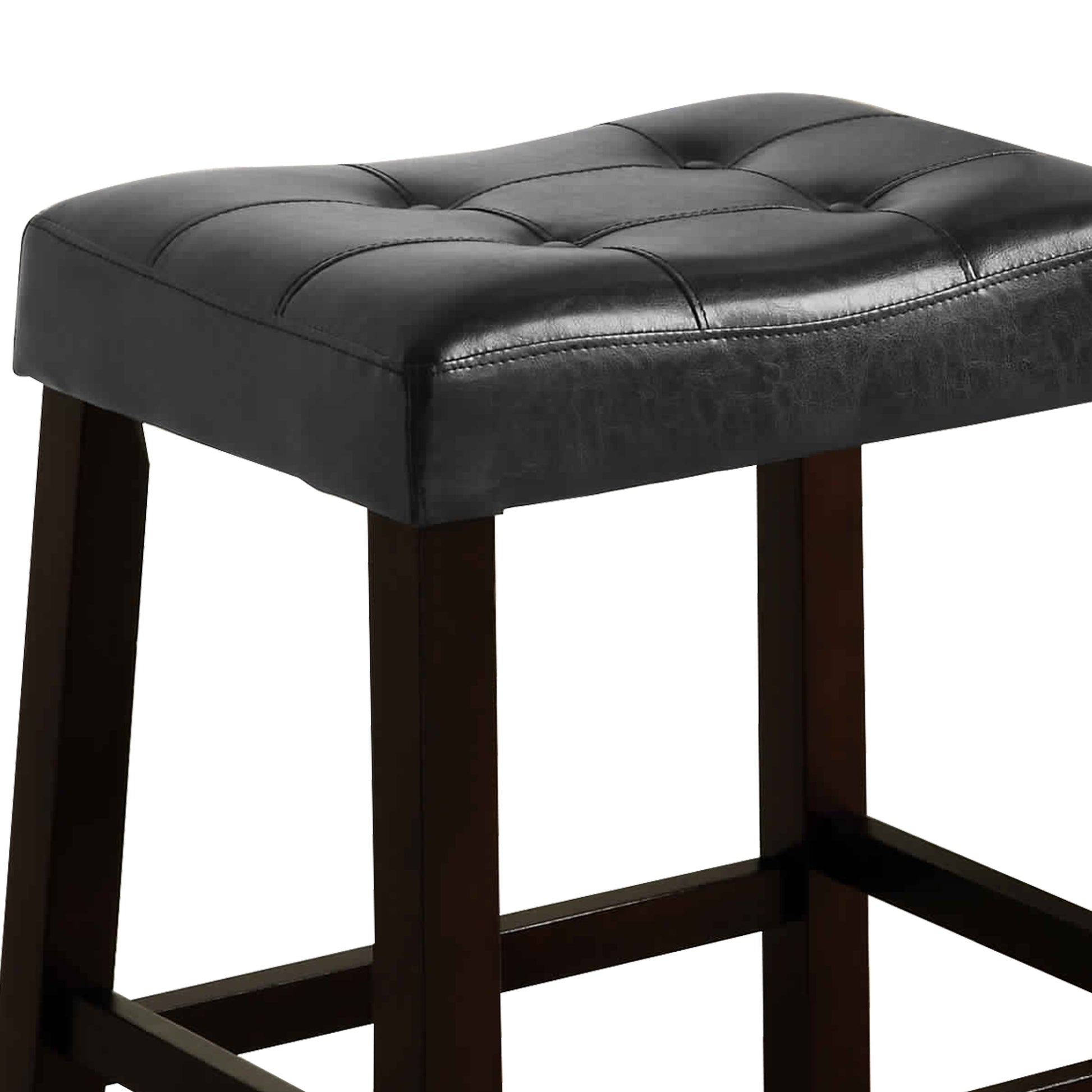 Wooden Stool With Saddle Seat And Button Tufting Set Of 2 Black And Brown By Benzara | Bar Stools | Modishstore - 4