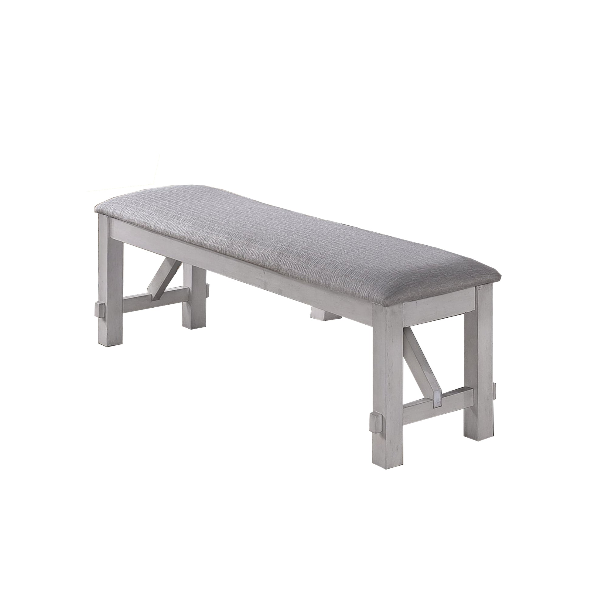 Fabric Upholstered Wooden Bench With Braces, Gray By Benzara | Benches | Modishstore