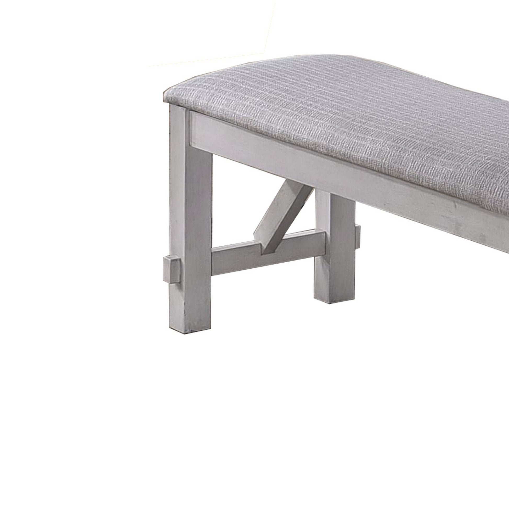 Fabric Upholstered Wooden Bench With Braces, Gray By Benzara | Benches | Modishstore - 2