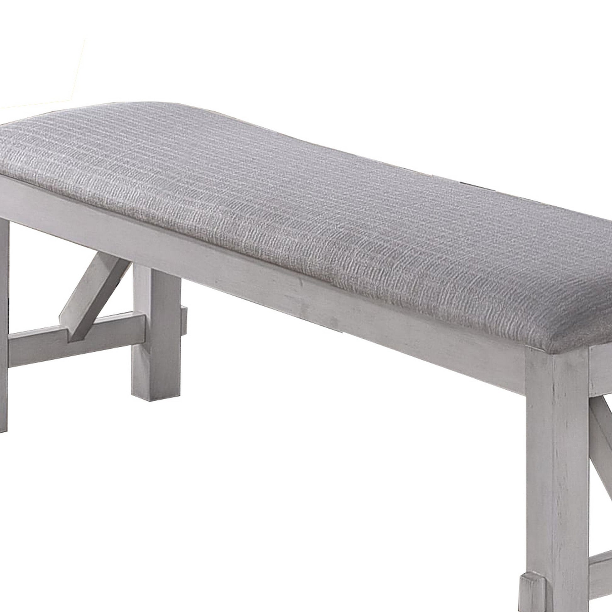 Fabric Upholstered Wooden Bench With Braces, Gray By Benzara | Benches | Modishstore - 3