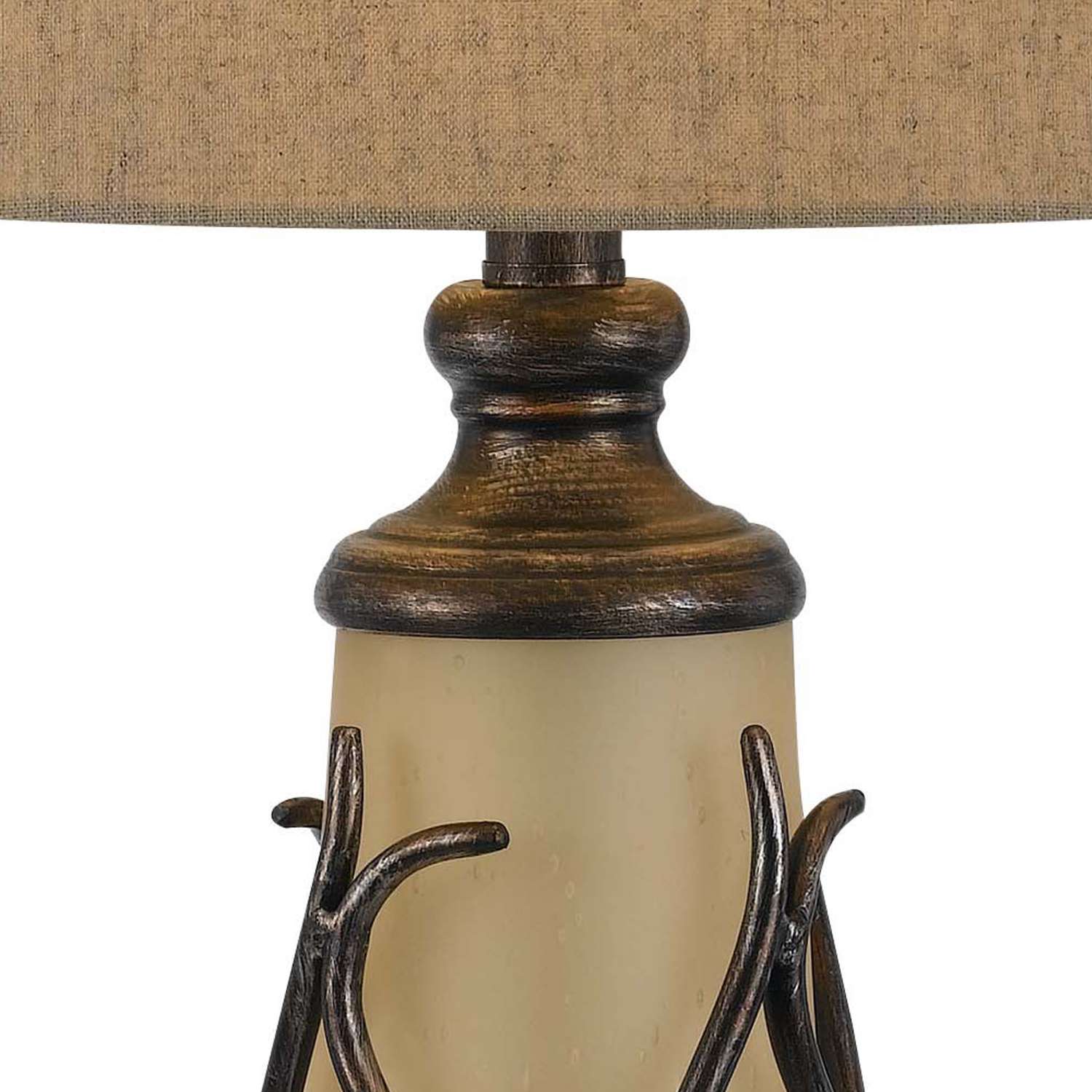 3 Way Table Tamp With Frosted Glass Body And Fabric Shade, Beige And Bronze By Benzara | Table Lamps |  Modishstore  - 5