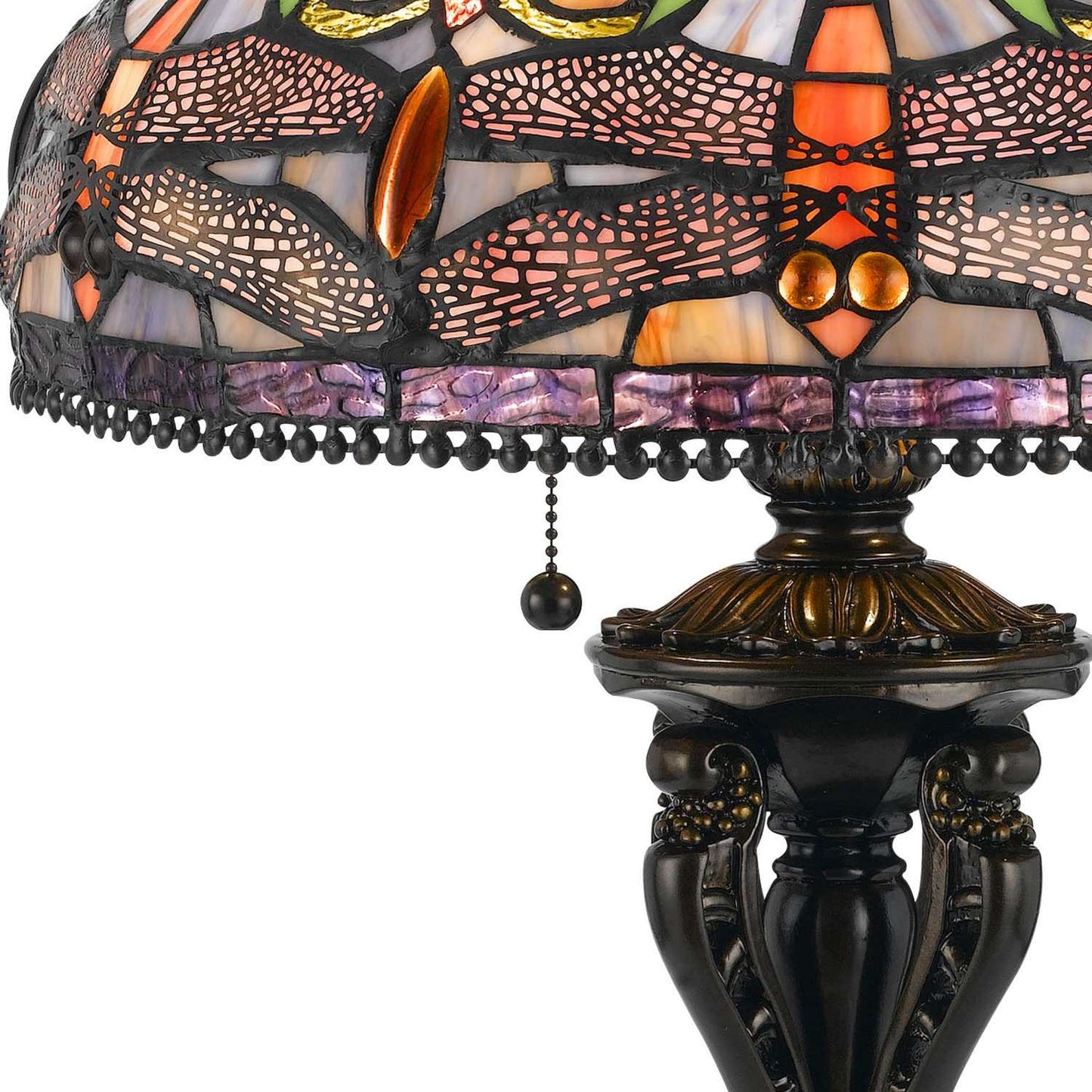 Tiffany Table Lamp With Metal Body And Dragonfly Design Shade, Multicolor By Benzara | Table Lamps |  Modishstore  - 5