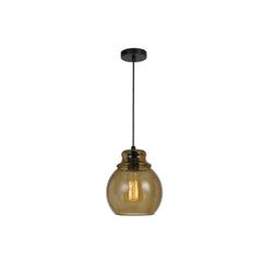 Round Glass Shade Pendant Lighting With Canopy And Hardwired Switch, Brown By Benzara