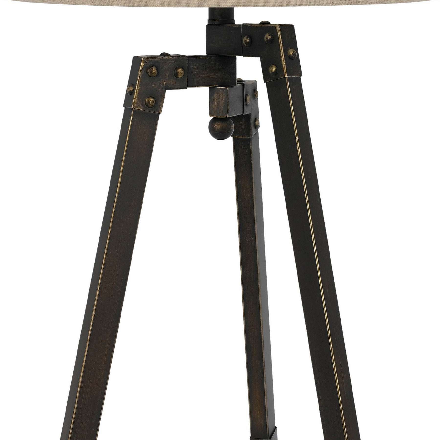 Metal Tripod Base Table Lamp With Fabric Drum Shade, Bronze And Beige By Benzara | Table Lamps |  Modishstore  - 4