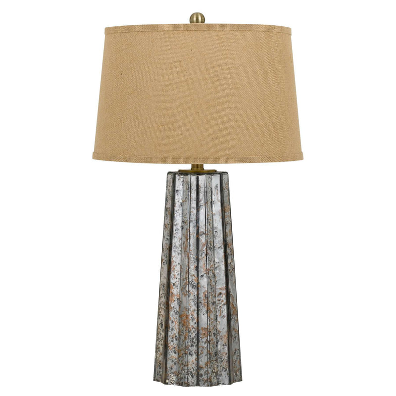 Glass Body Table Lamp With Tapered Burlap Shade, Gray And Beige By Benzara | Table Lamps |  Modishstore 