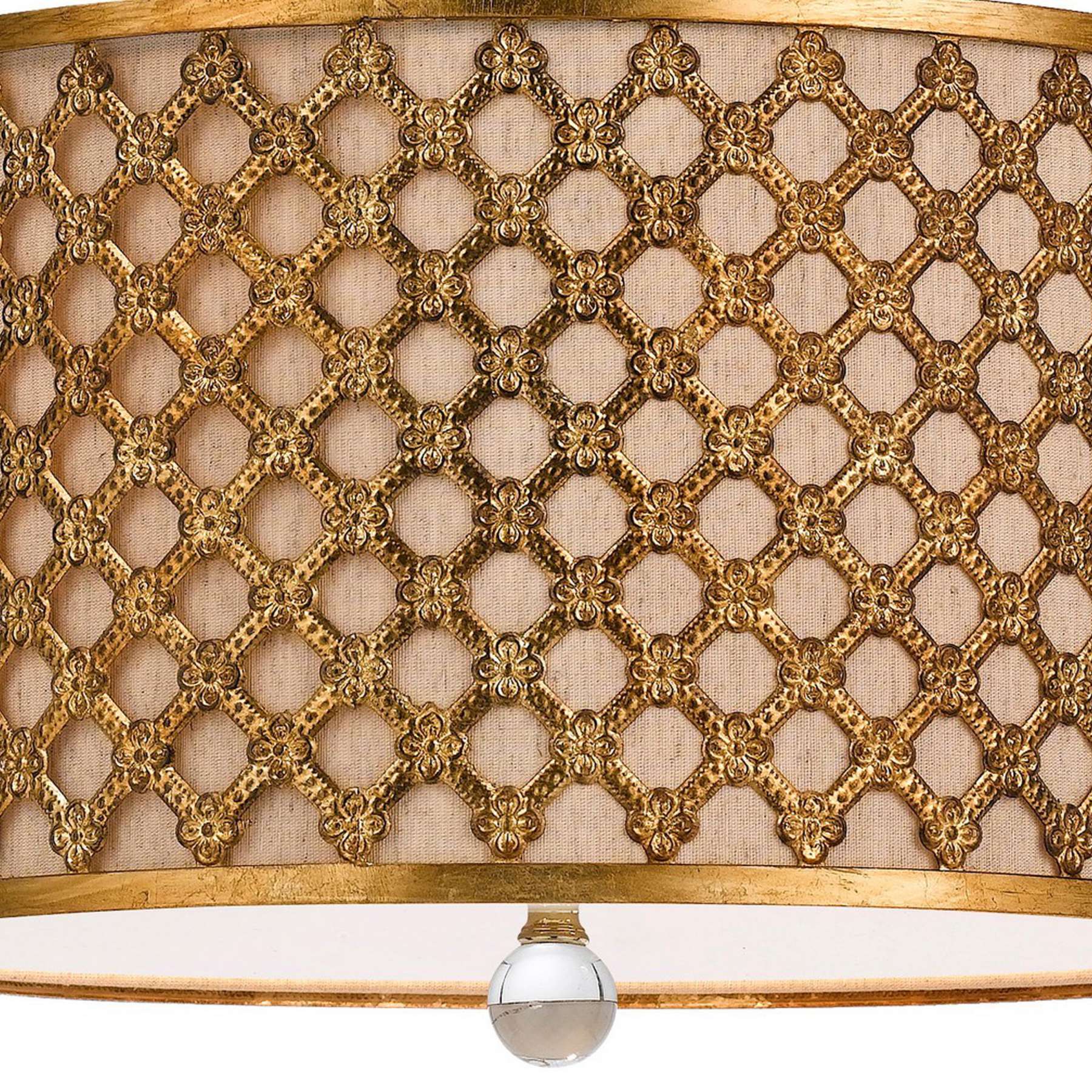 Fabric And Metal Pendant With Geometric And Embossed Floral Design, Gold By Benzara | Chandeliers |  Modishstore  - 3