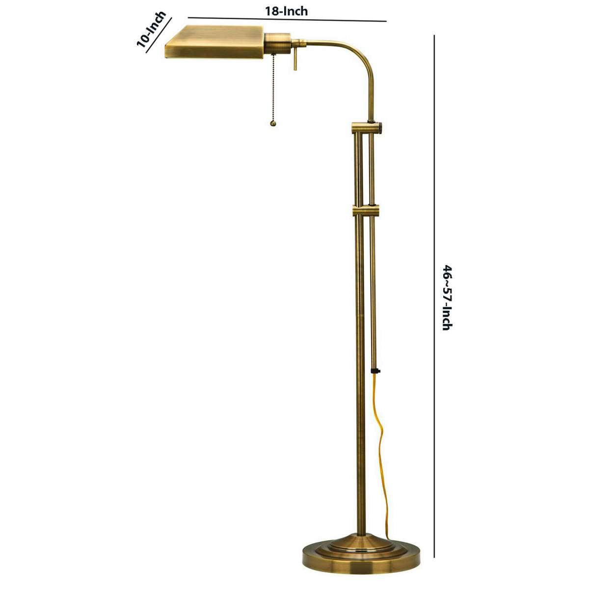 Metal Rectangular Floor Lamp With Adjustable Pole, Gold By Benzara | Floor Lamps |  Modishstore  - 2