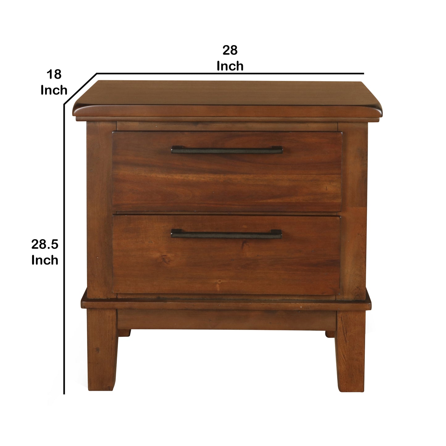 Wooden Nightstand With Chamfered Legs And 2 Spacious Drawers Brown By Benzara | Nightstands | Modishstore - 5