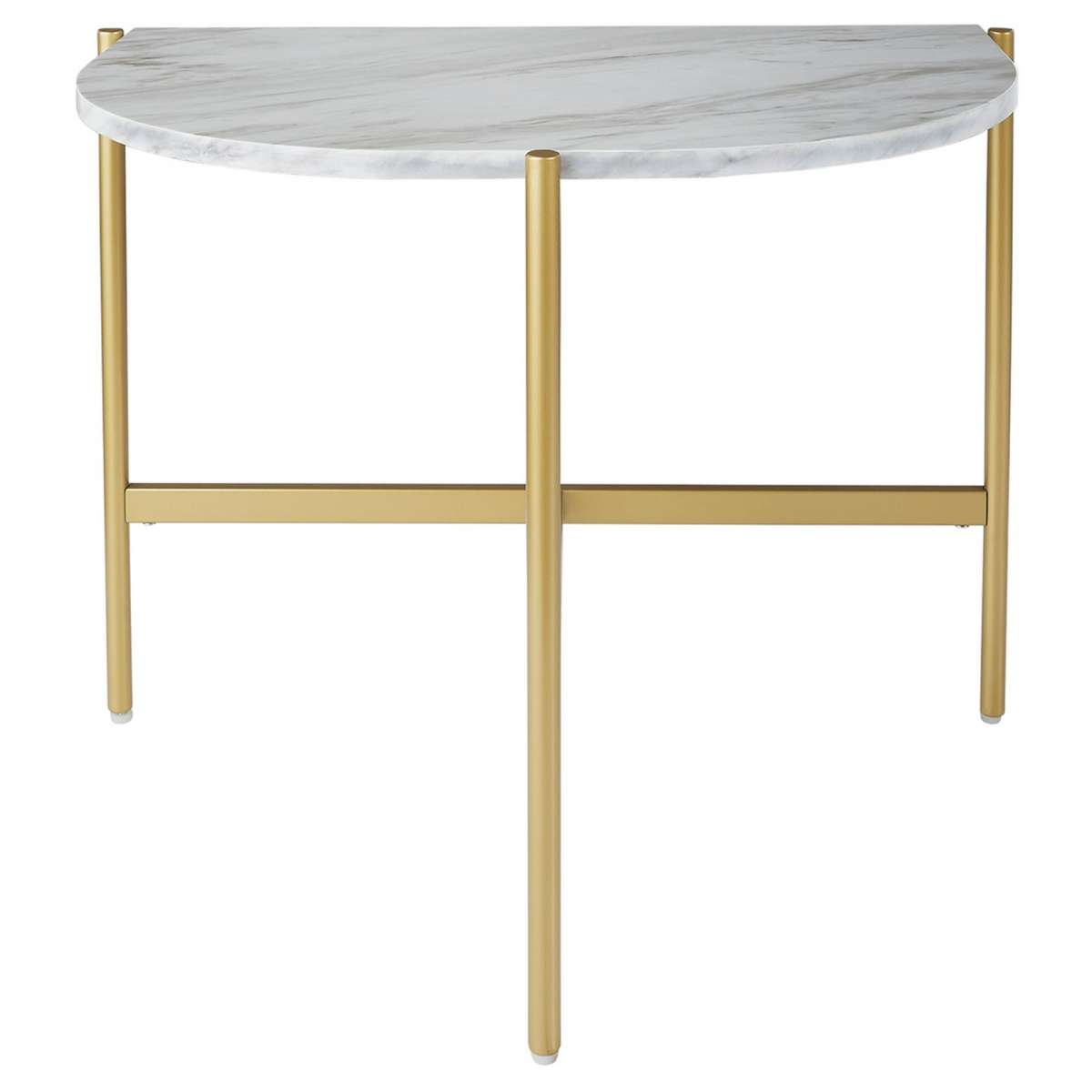 Crescent Moon Shaped Marble Top Metal Chair Side End Table, White And Gold By Benzara | Side Tables |  Modishstore  - 2