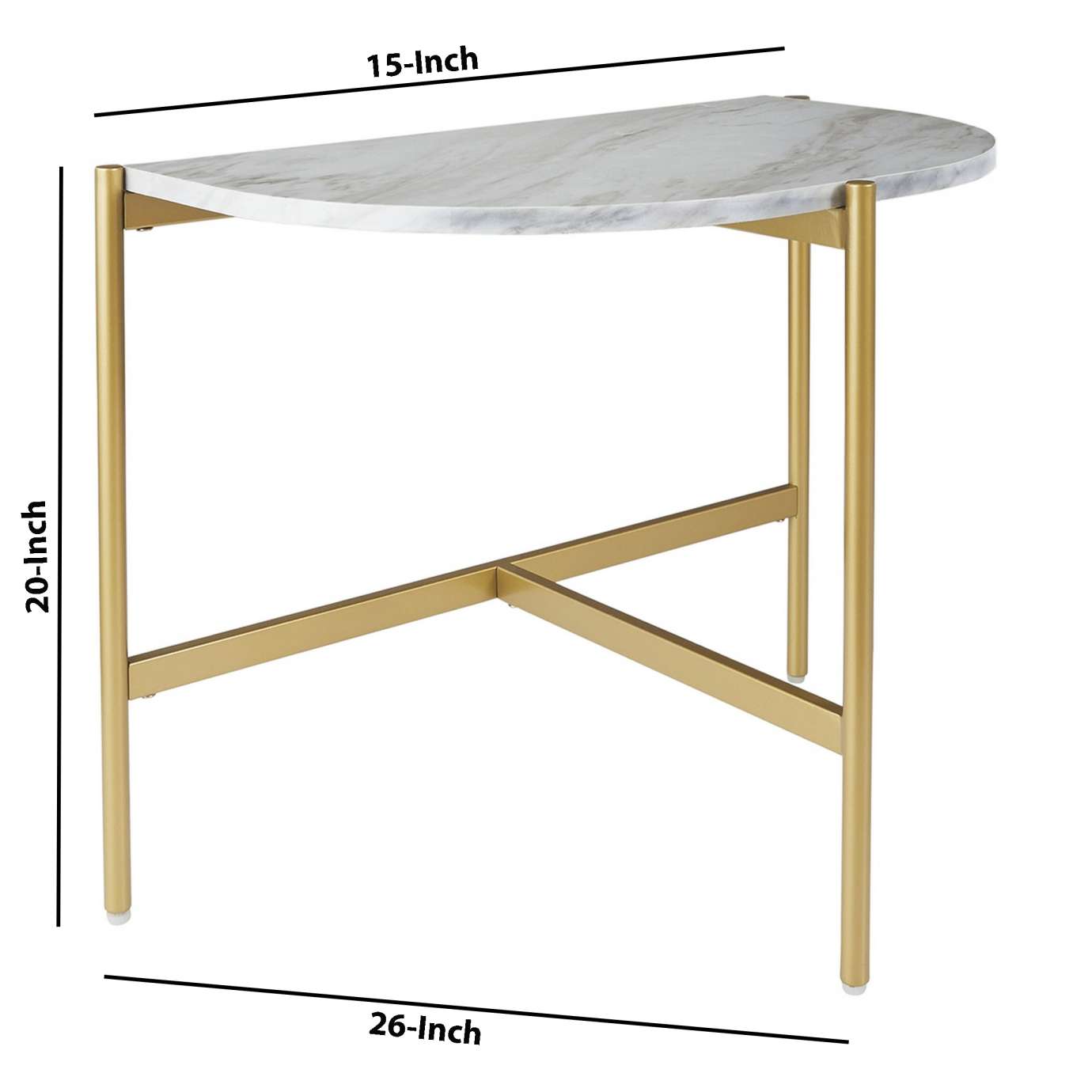 Crescent Moon Shaped Marble Top Metal Chair Side End Table, White And Gold By Benzara | Side Tables |  Modishstore  - 3