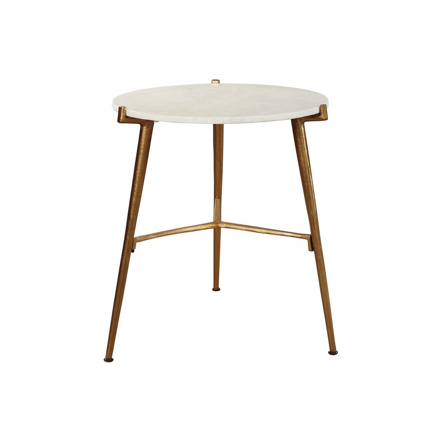 Round Marble Top Accent Table With Angled Metal Legs Gold And White By Benzara | Accent Tables | Modishstore