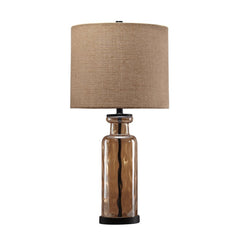 Glass Table Lamp With Fabric Drum Shade Gold And Beige By Benzara