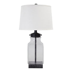 Smoky Glass Frame Table Lamp With Fabric Shade Light Gray And Clear By Benzara