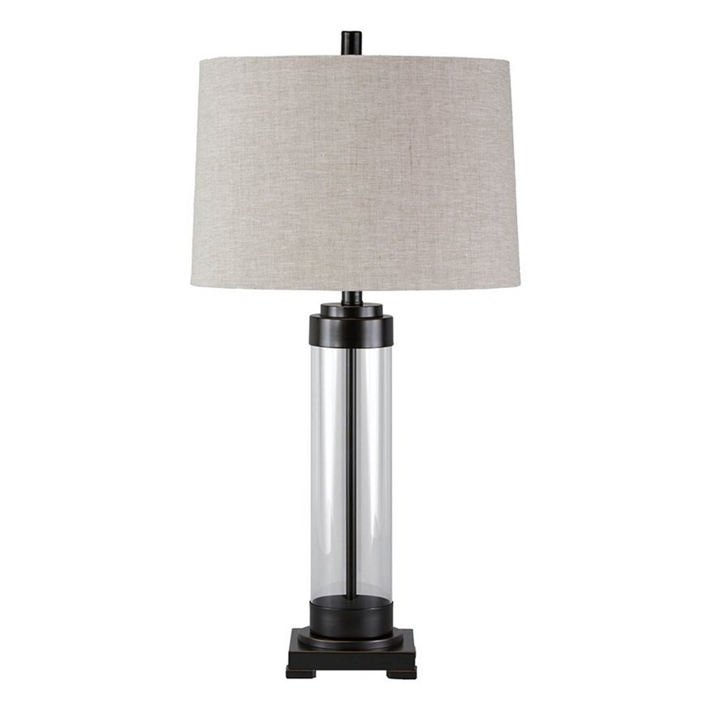 Glass And Metal Frame Table Lamp With Fabric Shade Gray And Black By Benzara | Desk Lamps | Modishstore