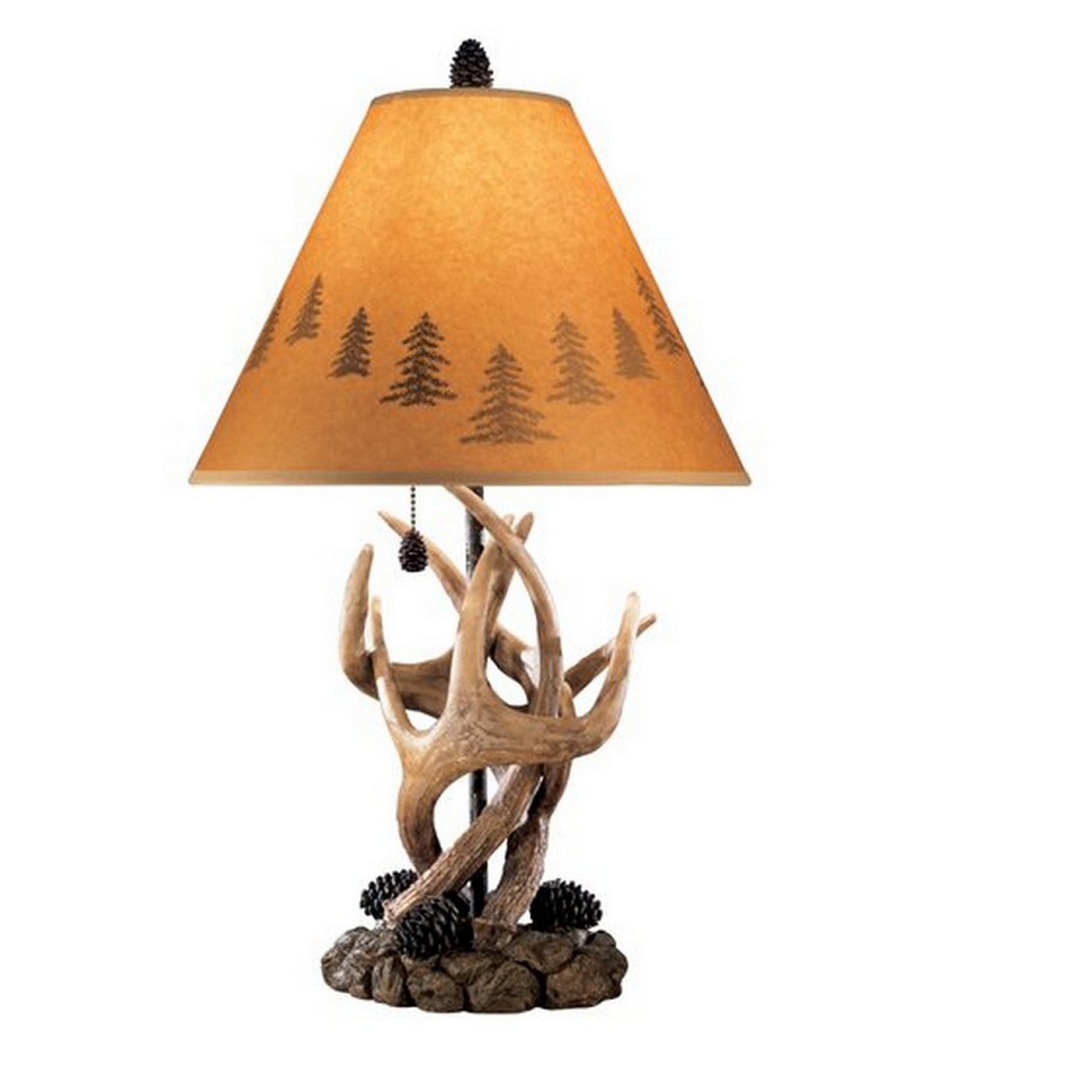 Resin Body Table Lamp With Antler And Pinecone Design Set Of 2 Brown By Benzara | Desk Lamps | Modishstore - 2