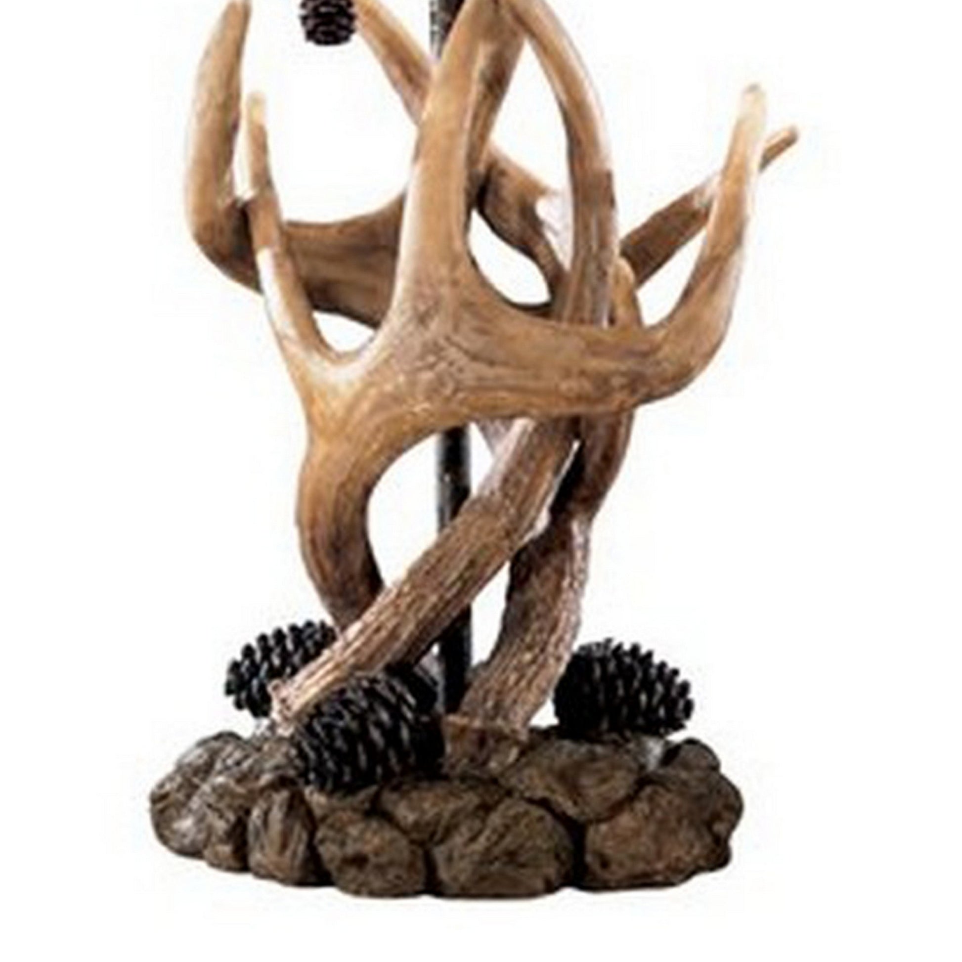 Resin Body Table Lamp With Antler And Pinecone Design Set Of 2 Brown By Benzara | Desk Lamps | Modishstore - 4