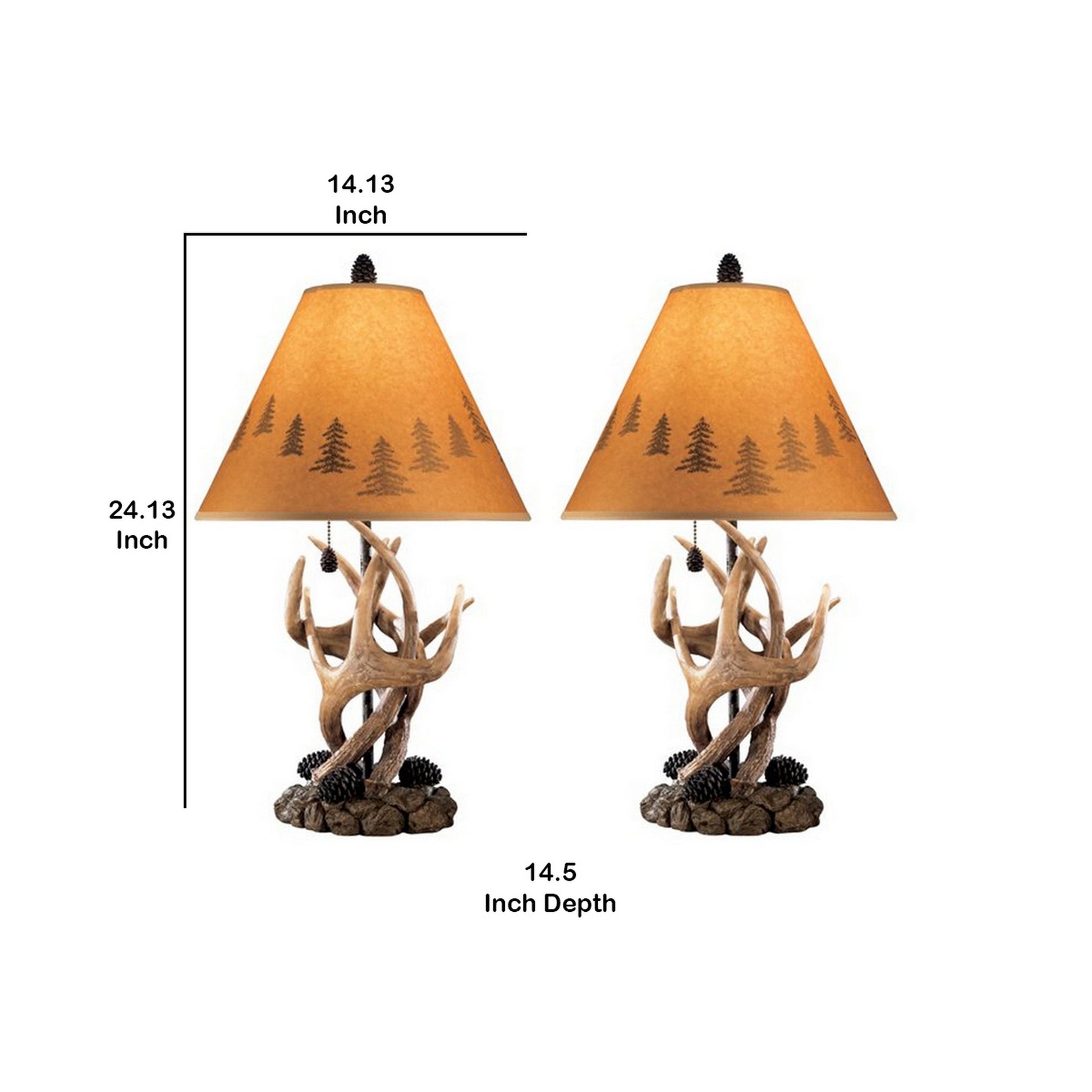 Resin Body Table Lamp With Antler And Pinecone Design Set Of 2 Brown By Benzara | Desk Lamps | Modishstore - 5