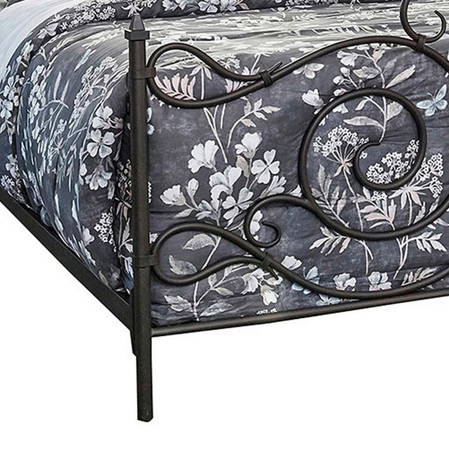 Open Frame Scroll Design Metal Queen Bed Dark Bronze By Benzara | Beds | Modishstore - 5