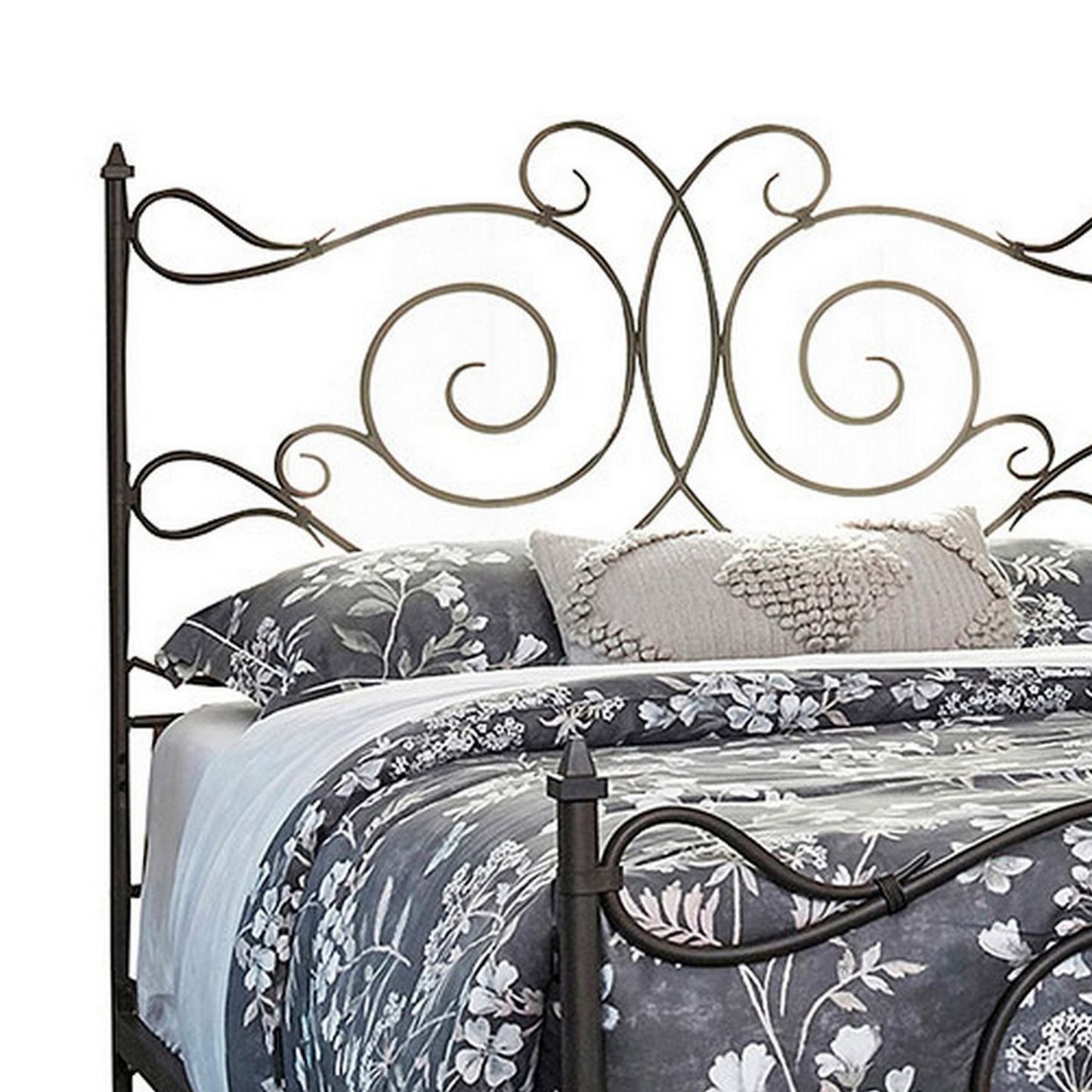 Open Frame Scroll Design Metal Queen Bed Dark Bronze By Benzara | Beds | Modishstore - 3