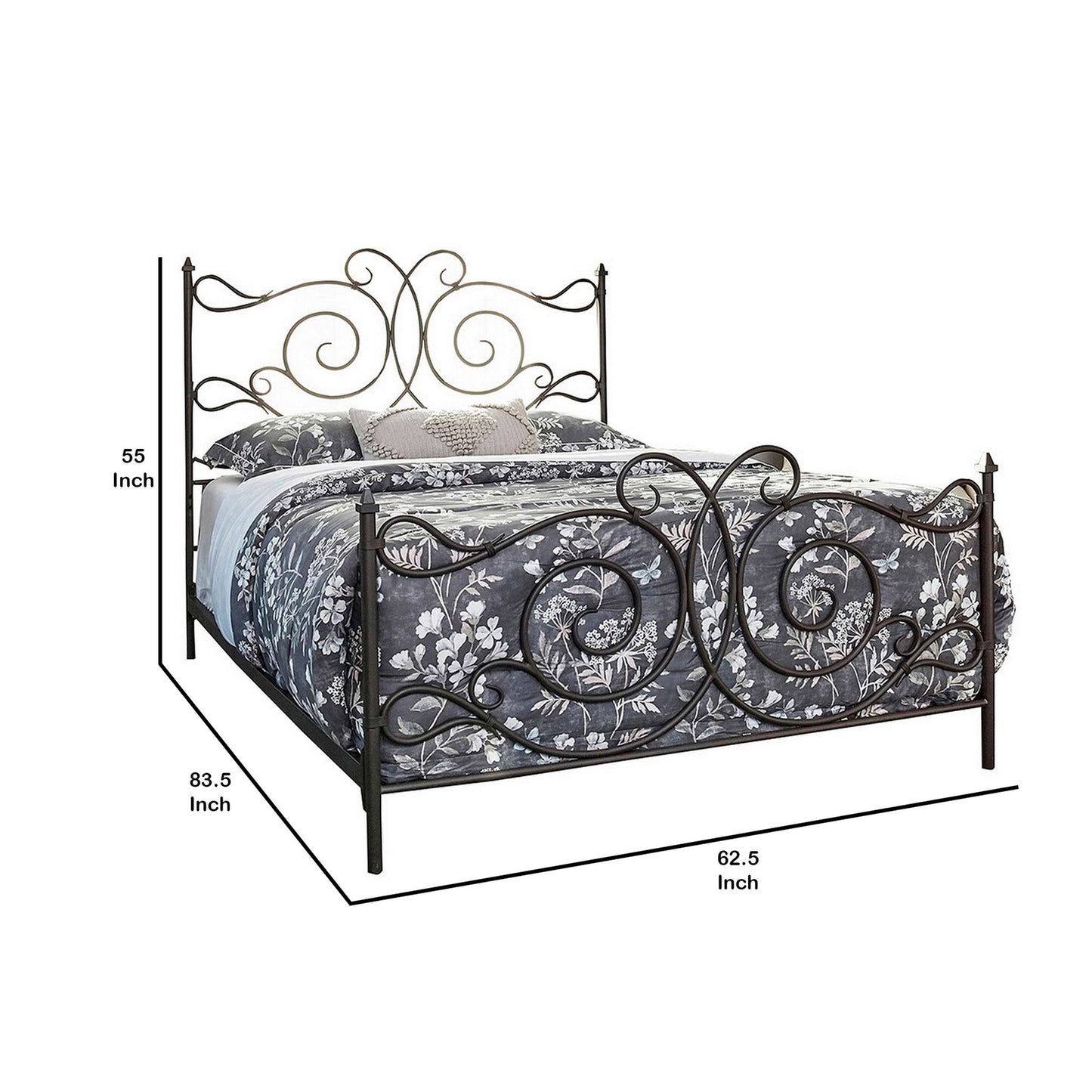 Open Frame Scroll Design Metal Queen Bed Dark Bronze By Benzara | Beds | Modishstore - 4