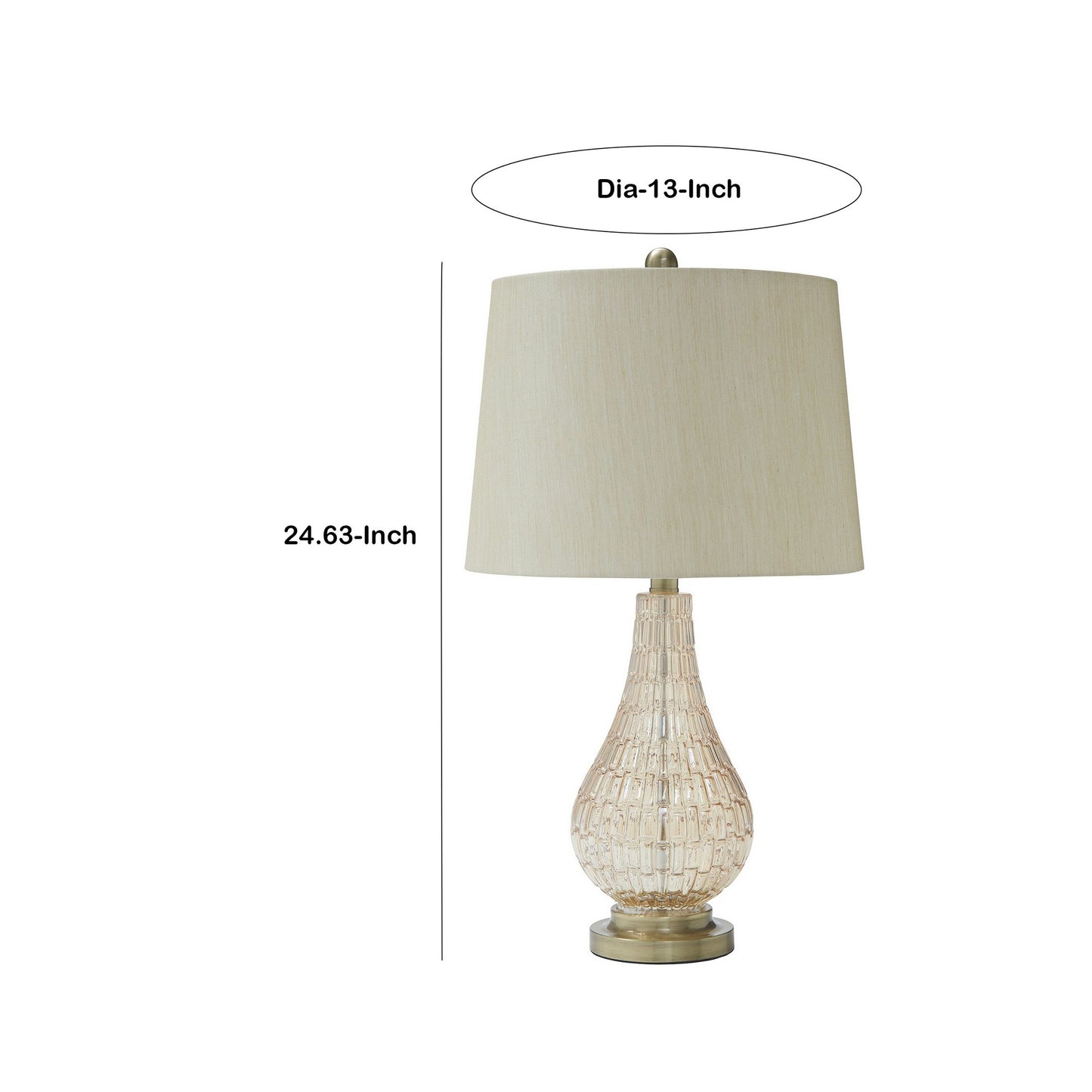 Bellied Glass Table Lamp With Fabric Drum Shade Beige And Clear By Benzara | Desk Lamps | Modishstore - 3