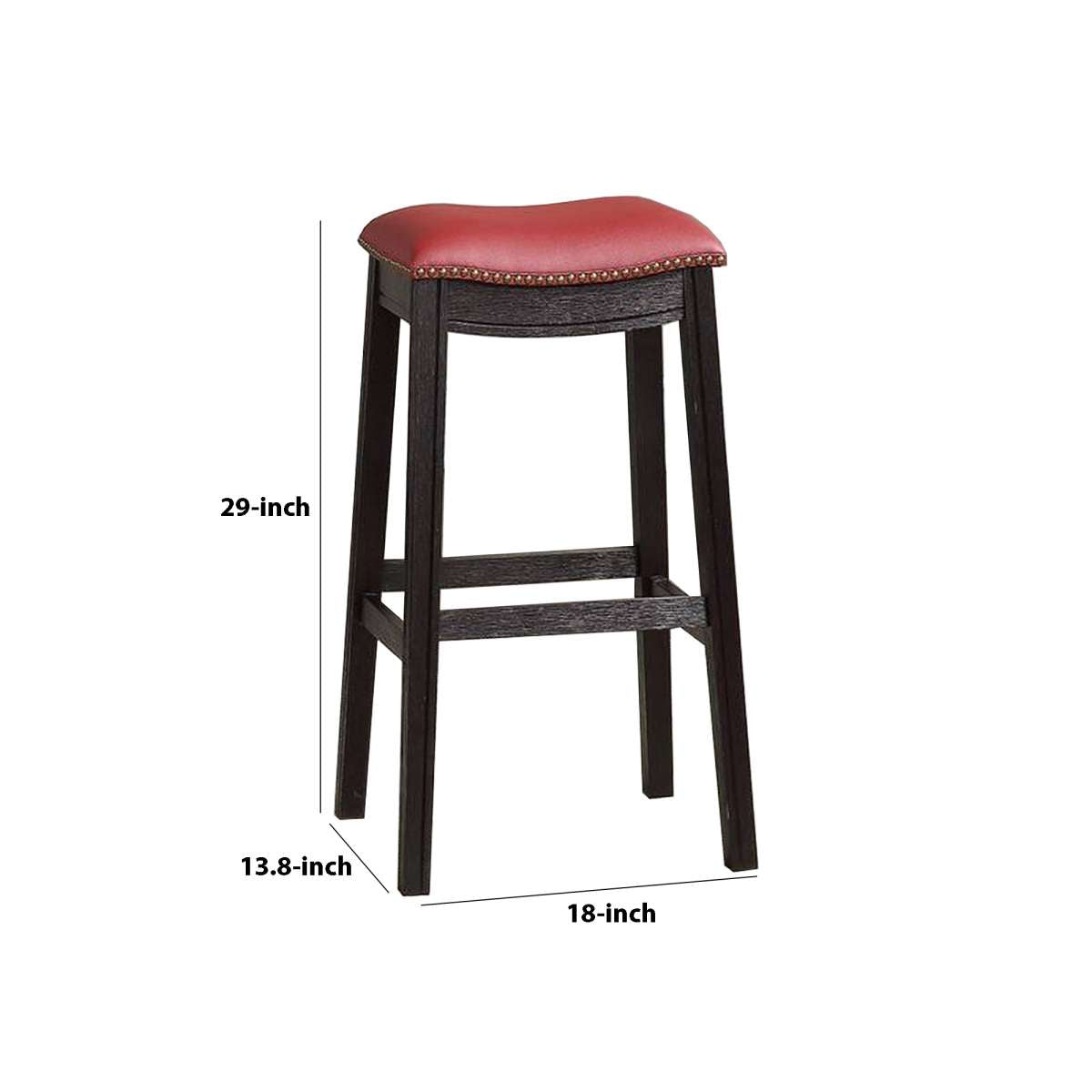 29 Inch Wooden Bar Stool With Upholstered Cushion Seat Set Of 2 Gray And Red By Benzara