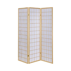 3 Panel Foldable Wooden Frame Room Divider With Grid Design, Brown By Benzara